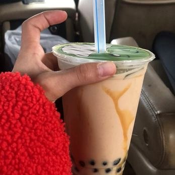 Iced boba tea with tapioca pearls